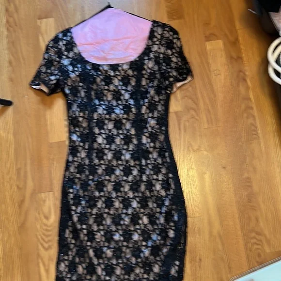 Jovani black lace sequin dress with nude lining, short sleeves Sz 4 - Picture 2 of 2